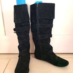 Express Strappy Black Leather Knee Boots